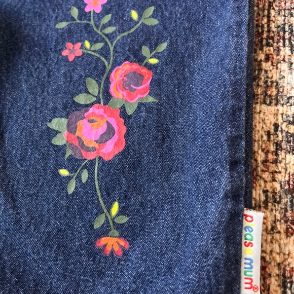 24m Vintage Please Mum denim overalls with floral design - Picture 3 of 5